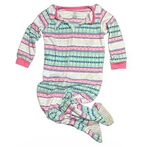 Carter's 3T Fair Isle Fleece Footed Pajamas Flame Resistant Pink Green Zip